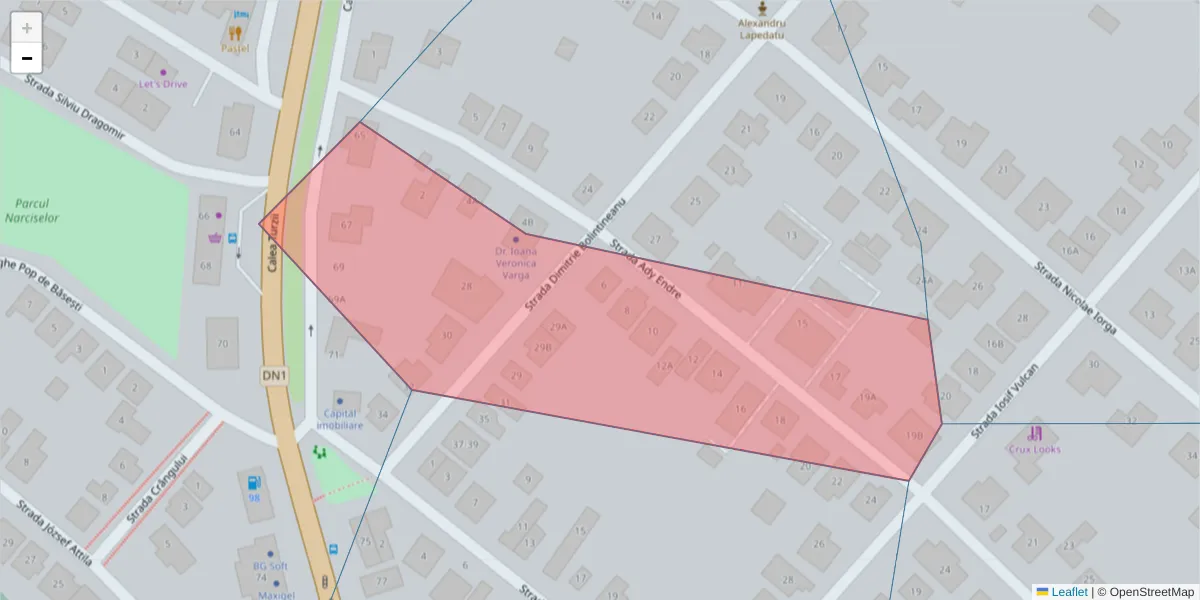 Hartă a codului poștal  și a codurilor poștale învecinate