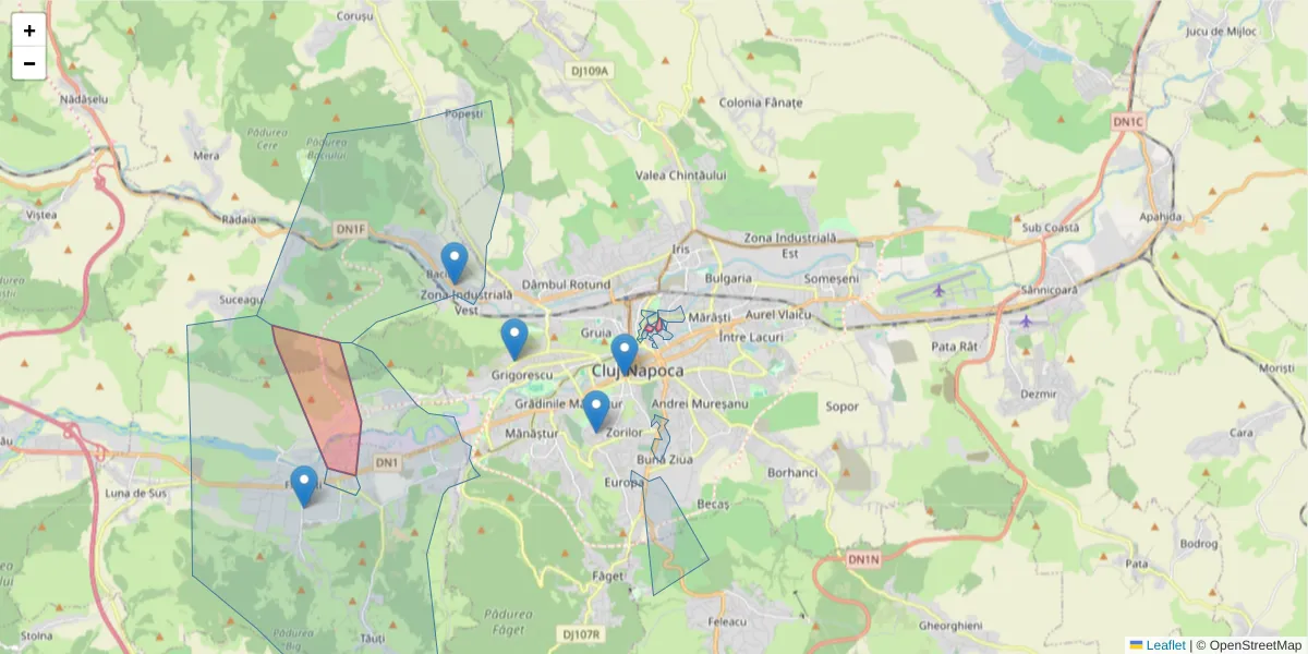 Hartă a codului poștal  și a codurilor poștale învecinate
