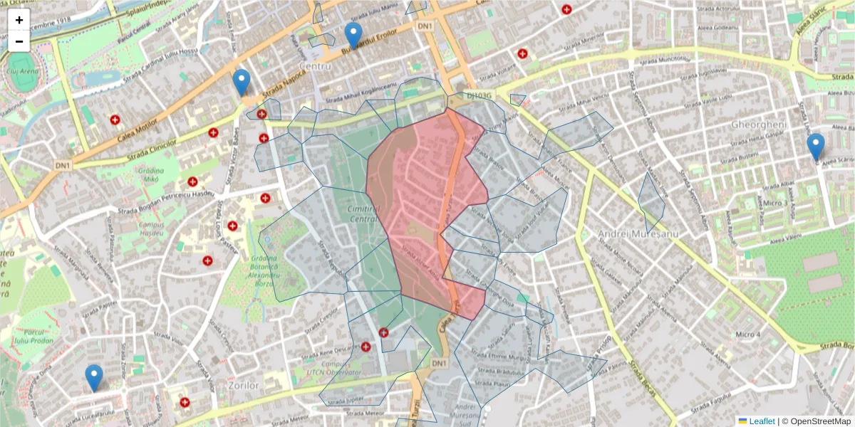 Hartă a codului poștal  și a codurilor poștale învecinate