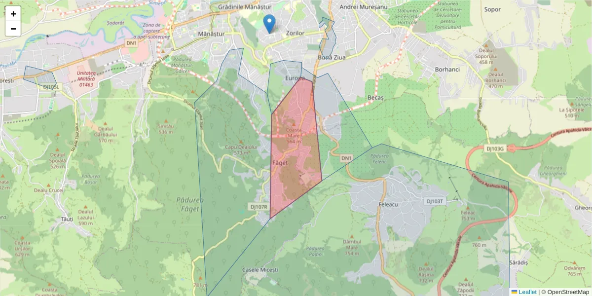 Hartă a codului poștal  și a codurilor poștale învecinate