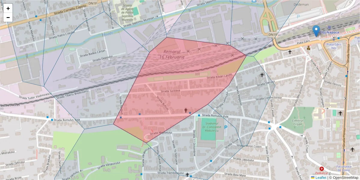 Hartă a codului poștal  și a codurilor poștale învecinate