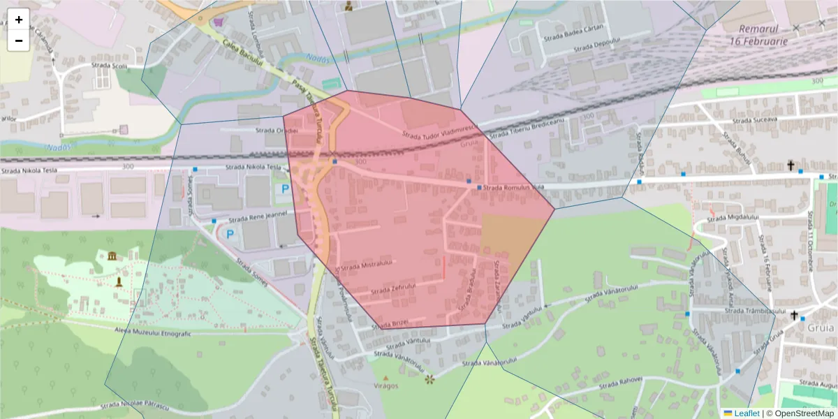 Hartă a codului poștal  și a codurilor poștale învecinate