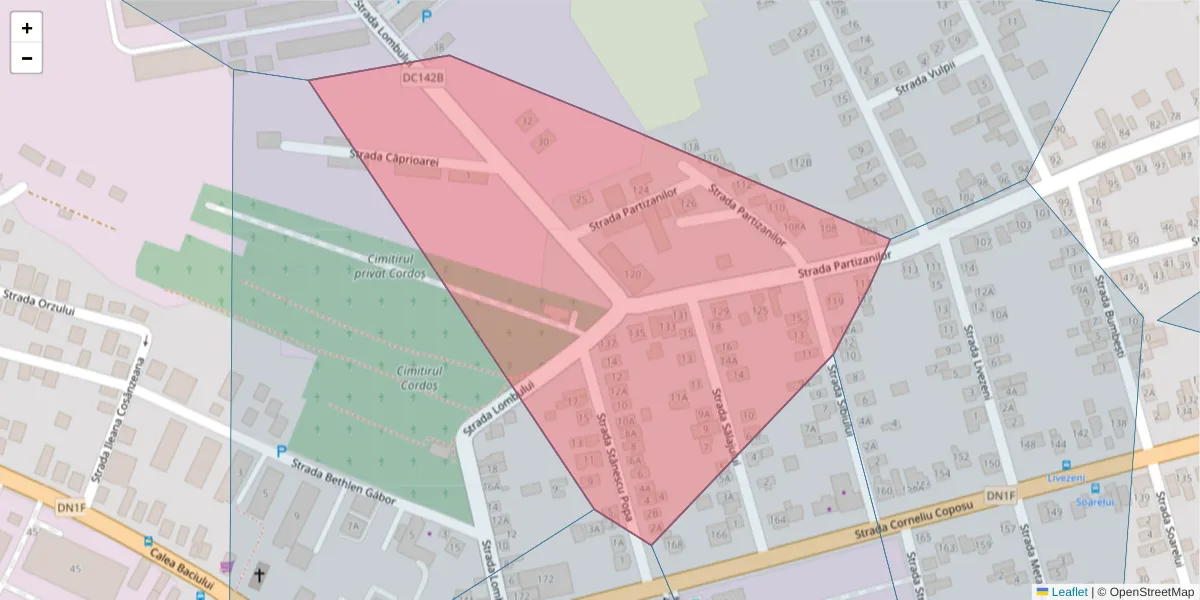 Hartă a codului poștal  și a codurilor poștale învecinate