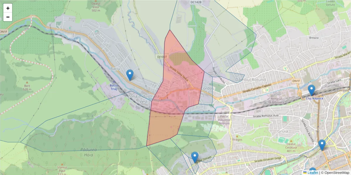 Hartă a codului poștal  și a codurilor poștale învecinate