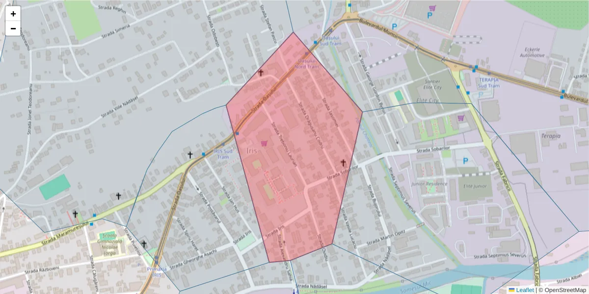 Hartă a codului poștal  și a codurilor poștale învecinate