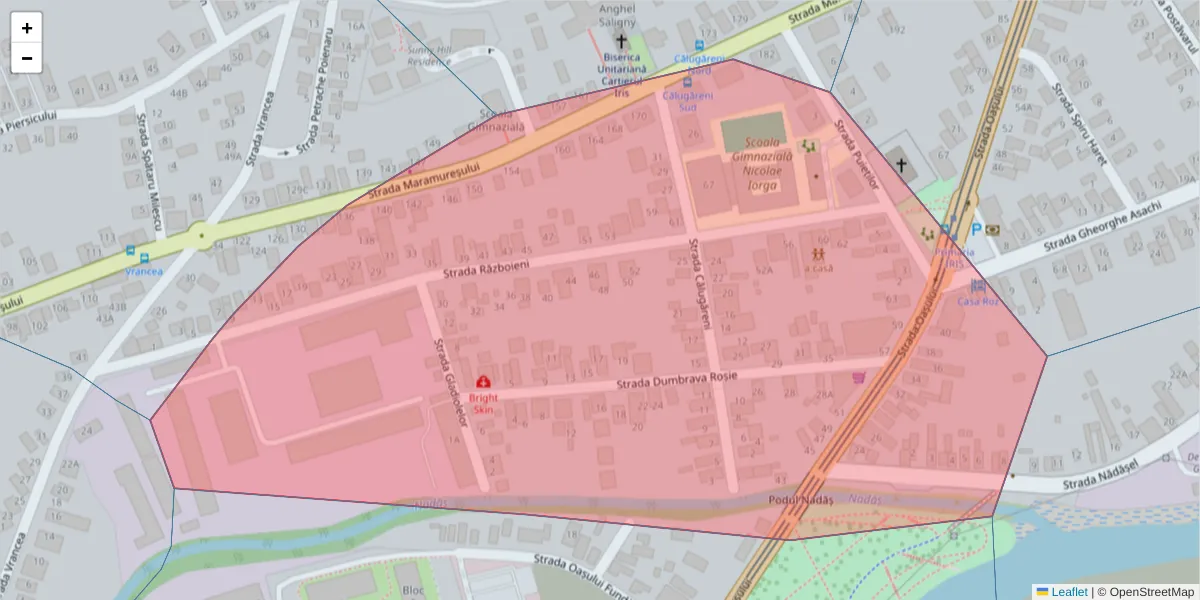 Hartă a codului poștal  și a codurilor poștale învecinate