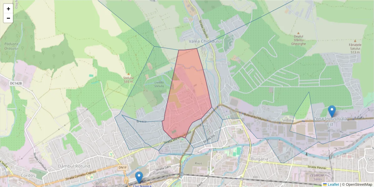 Hartă a codului poștal  și a codurilor poștale învecinate