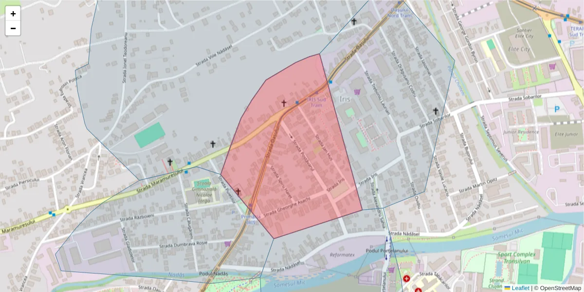 Hartă a codului poștal  și a codurilor poștale învecinate