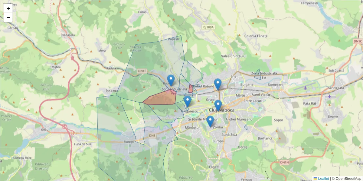 Hartă a codului poștal  și a codurilor poștale învecinate