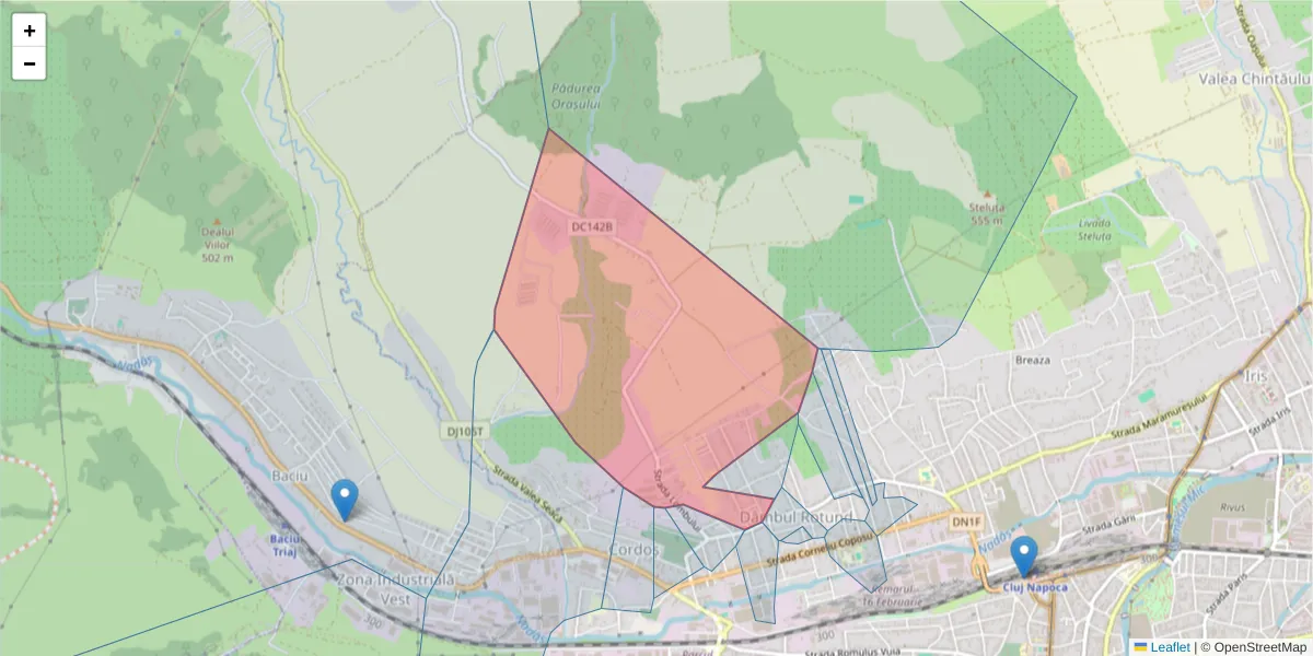 Hartă a codului poștal  și a codurilor poștale învecinate