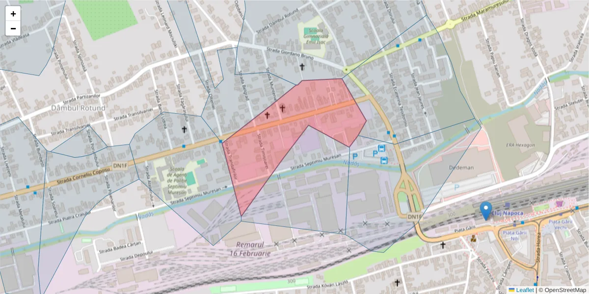 Hartă a codului poștal  și a codurilor poștale învecinate