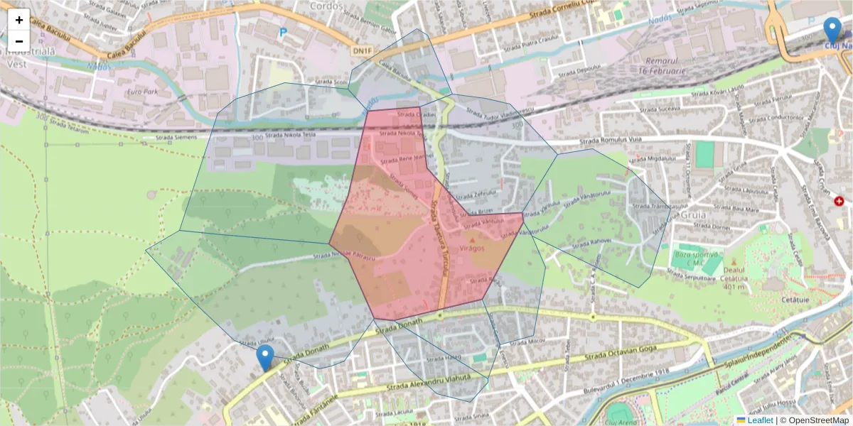 Hartă a codului poștal  și a codurilor poștale învecinate