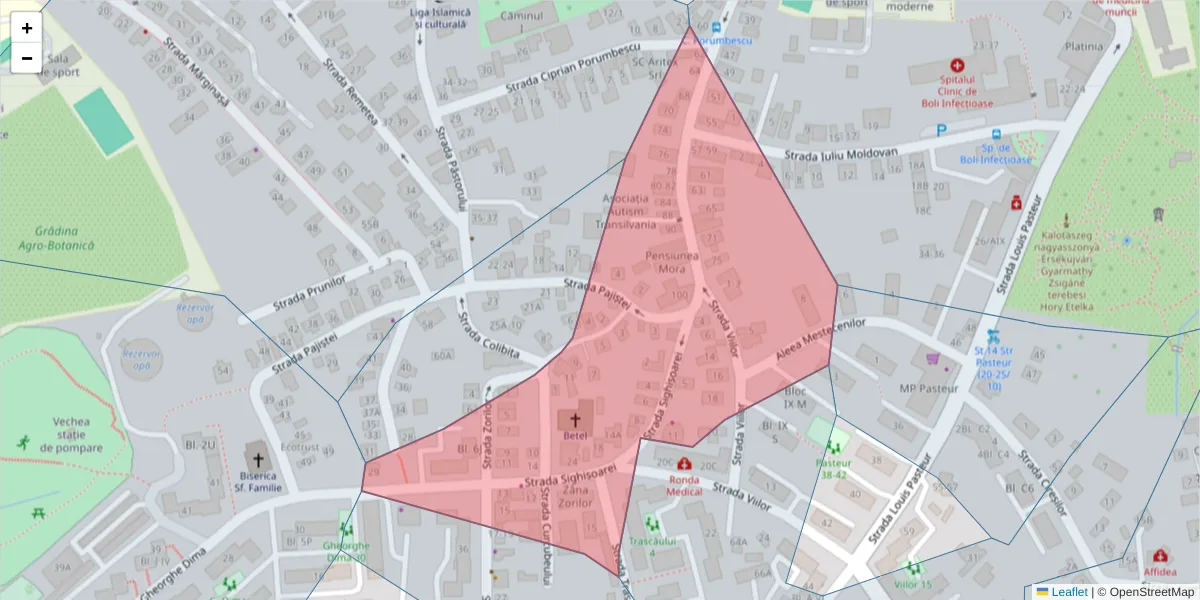 Hartă a codului poștal  și a codurilor poștale învecinate