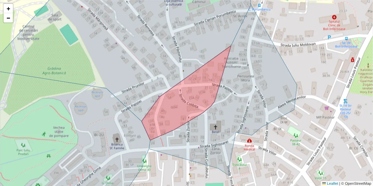 Hartă a codului poștal  și a codurilor poștale învecinate