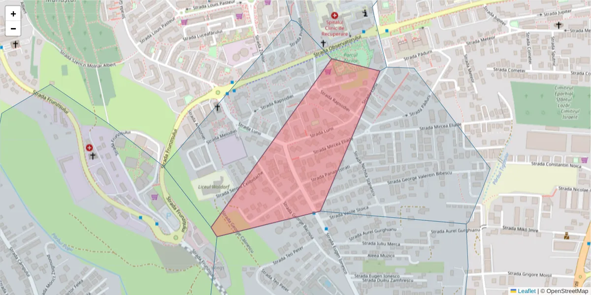 Hartă a codului poștal  și a codurilor poștale învecinate