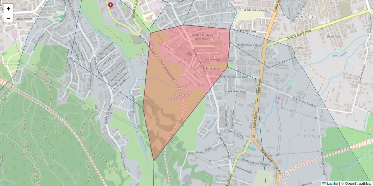 Hartă a codului poștal  și a codurilor poștale învecinate