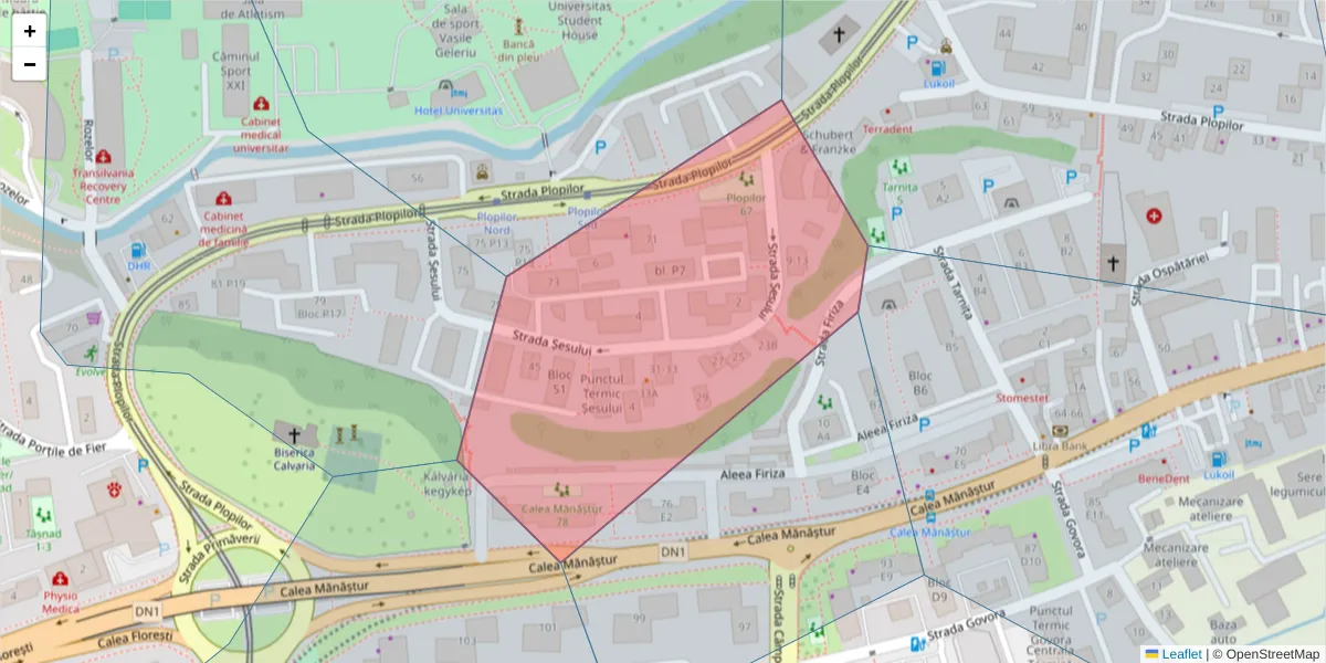 Hartă a codului poștal  și a codurilor poștale învecinate