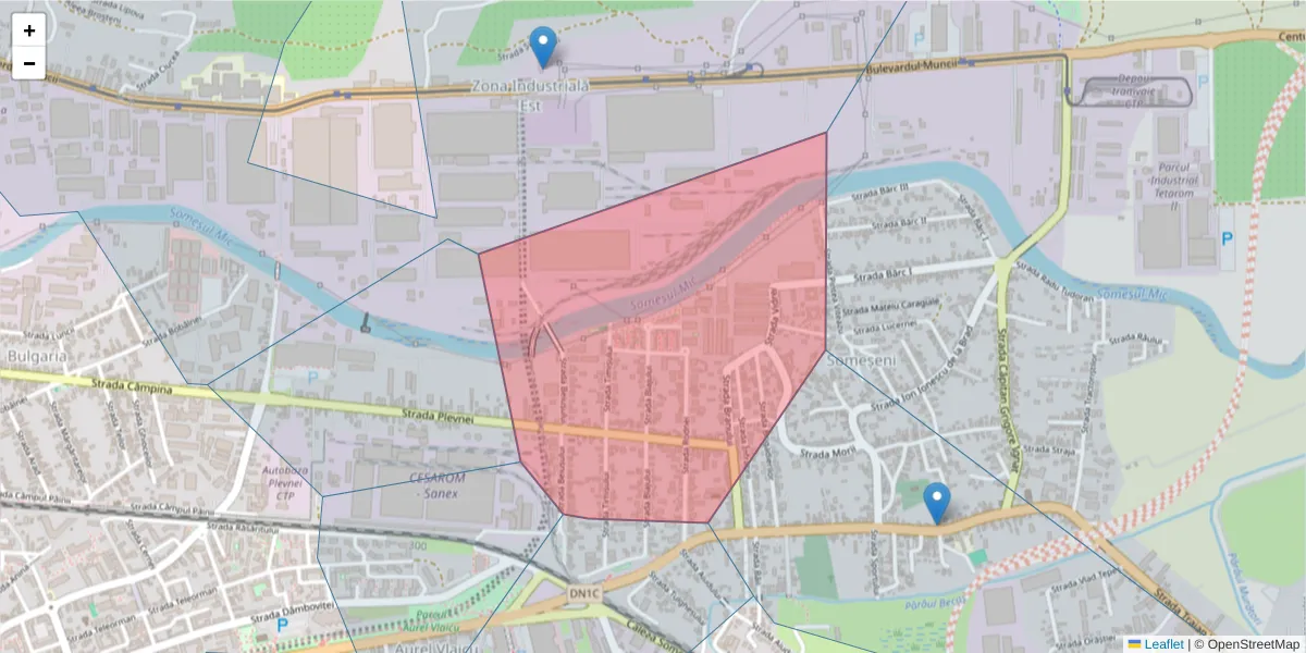 Hartă a codului poștal  și a codurilor poștale învecinate