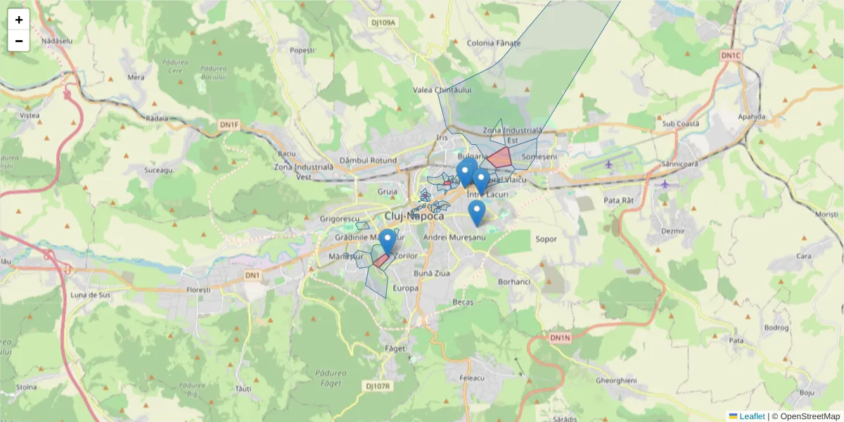 Hartă a codului poștal  și a codurilor poștale învecinate