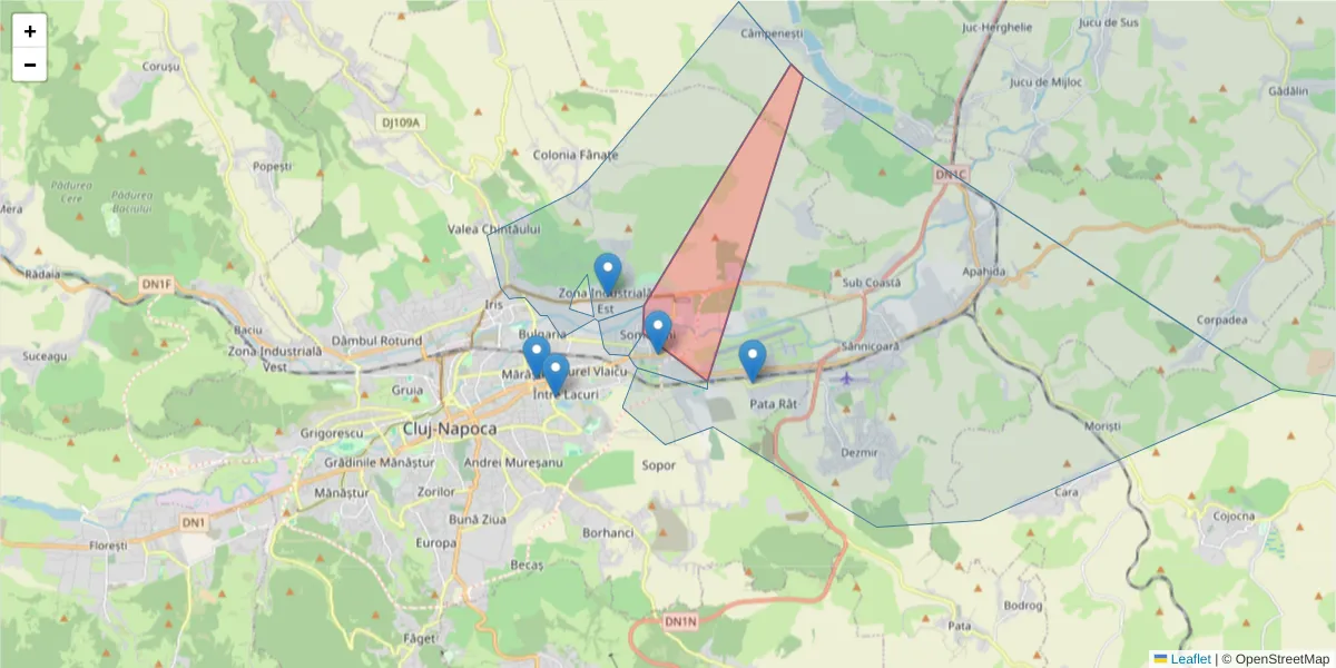 Hartă a codului poștal  și a codurilor poștale învecinate