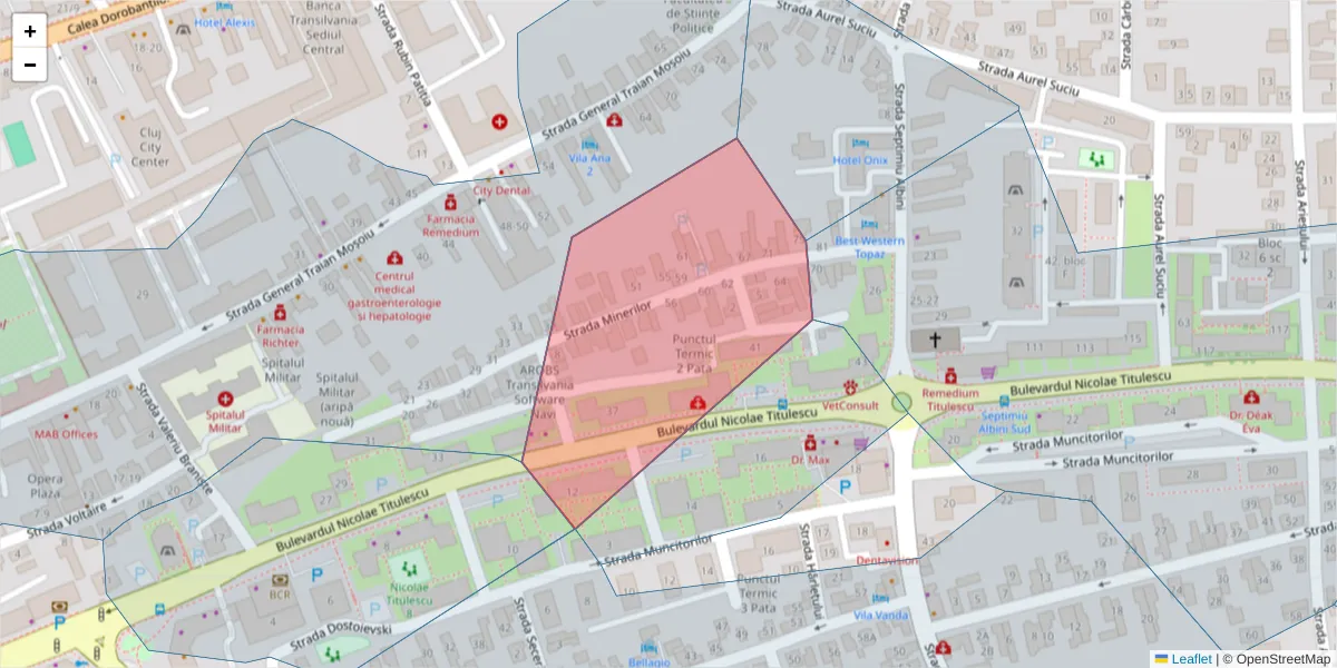 Hartă a codului poștal  și a codurilor poștale învecinate