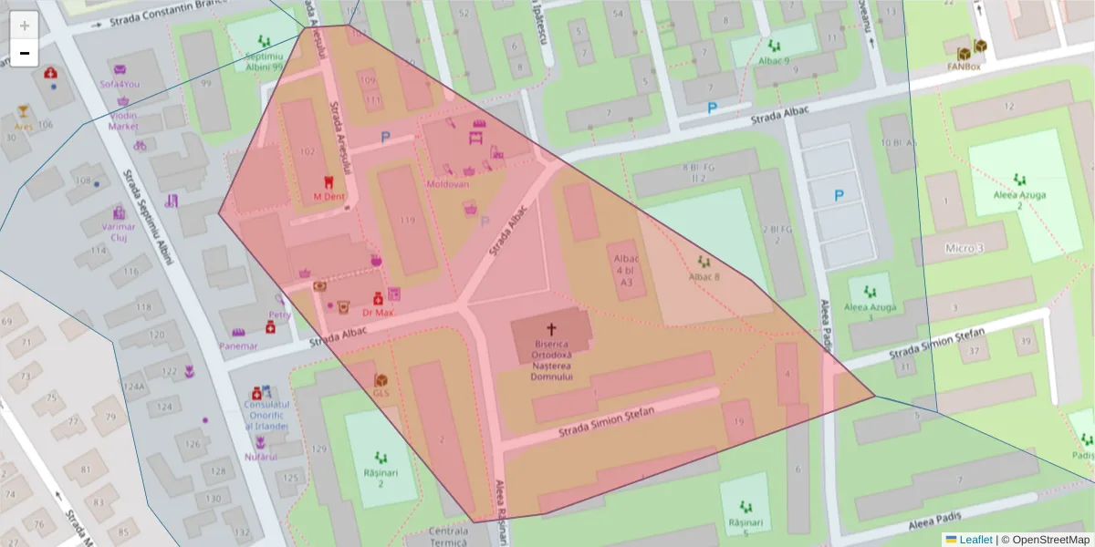 Hartă a codului poștal  și a codurilor poștale învecinate