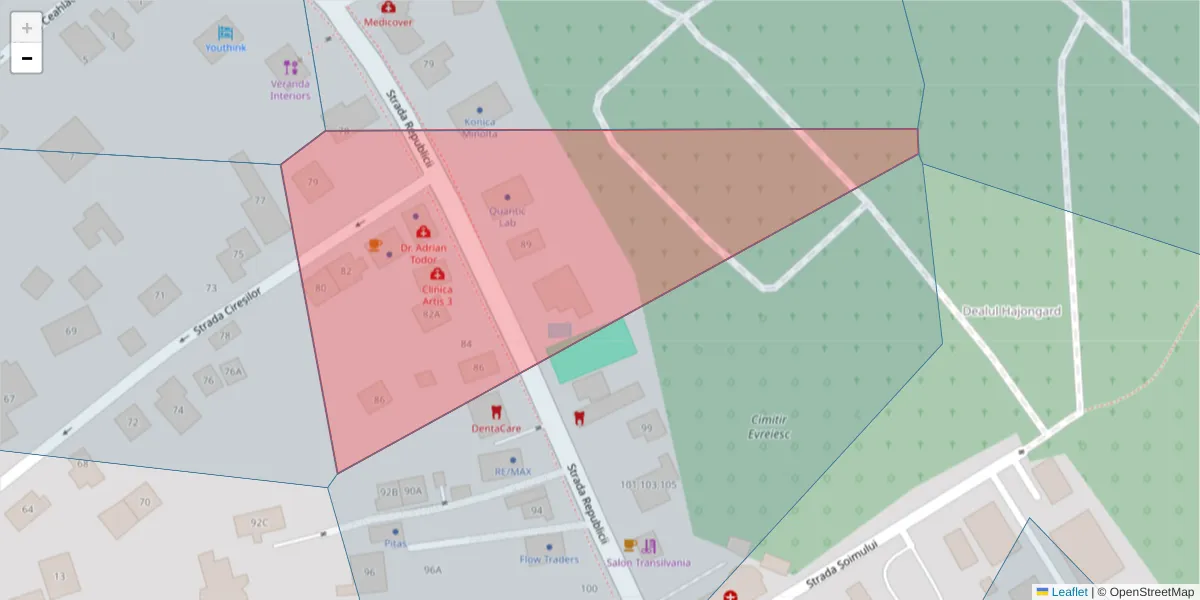 Hartă a codului poștal  și a codurilor poștale învecinate