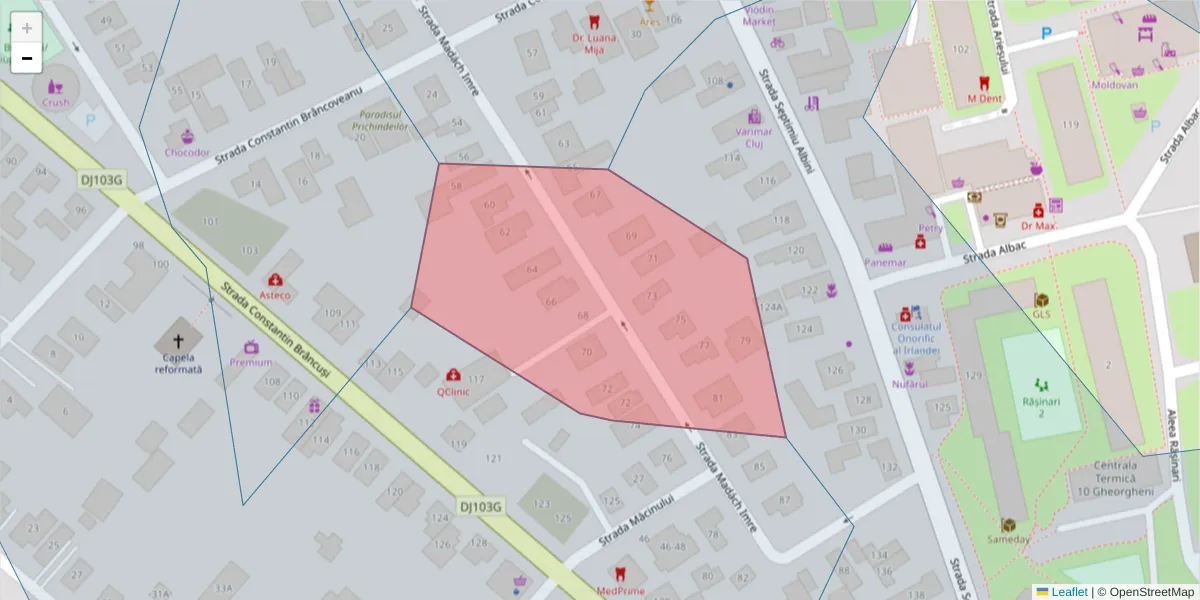 Hartă a codului poștal  și a codurilor poștale învecinate