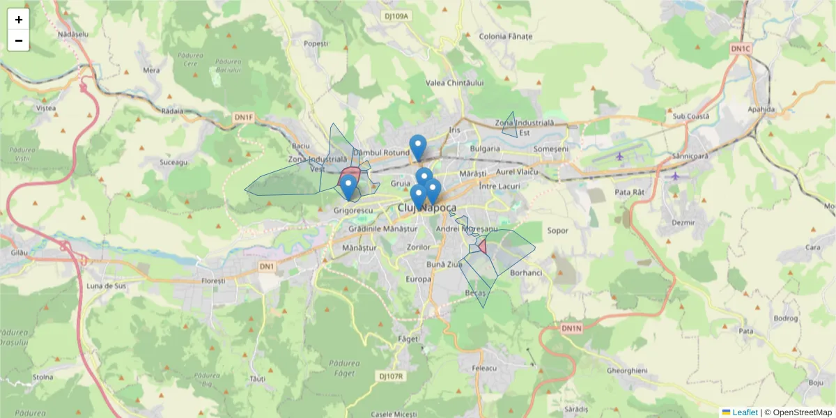 Hartă a codului poștal  și a codurilor poștale învecinate