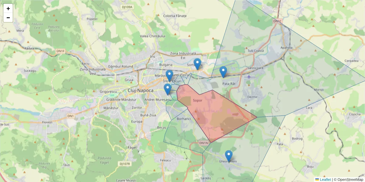 Hartă a codului poștal  și a codurilor poștale învecinate