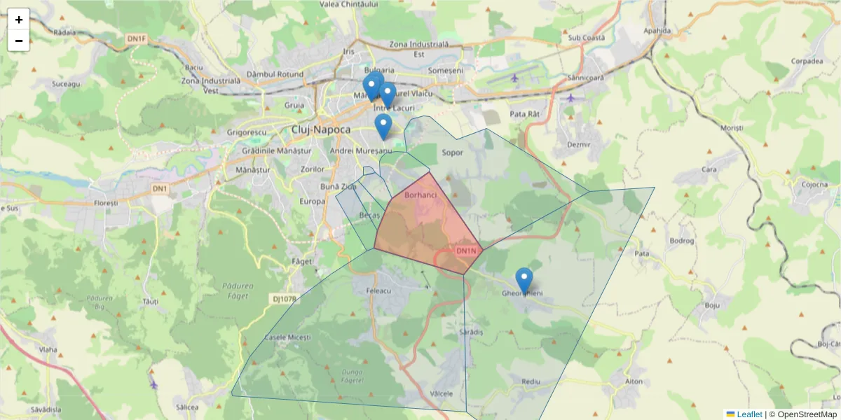 Hartă a codului poștal  și a codurilor poștale învecinate