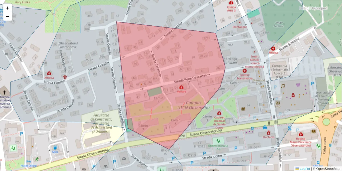 Hartă a codului poștal  și a codurilor poștale învecinate