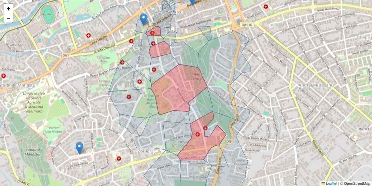 Hartă a codului poștal  și a codurilor poștale învecinate