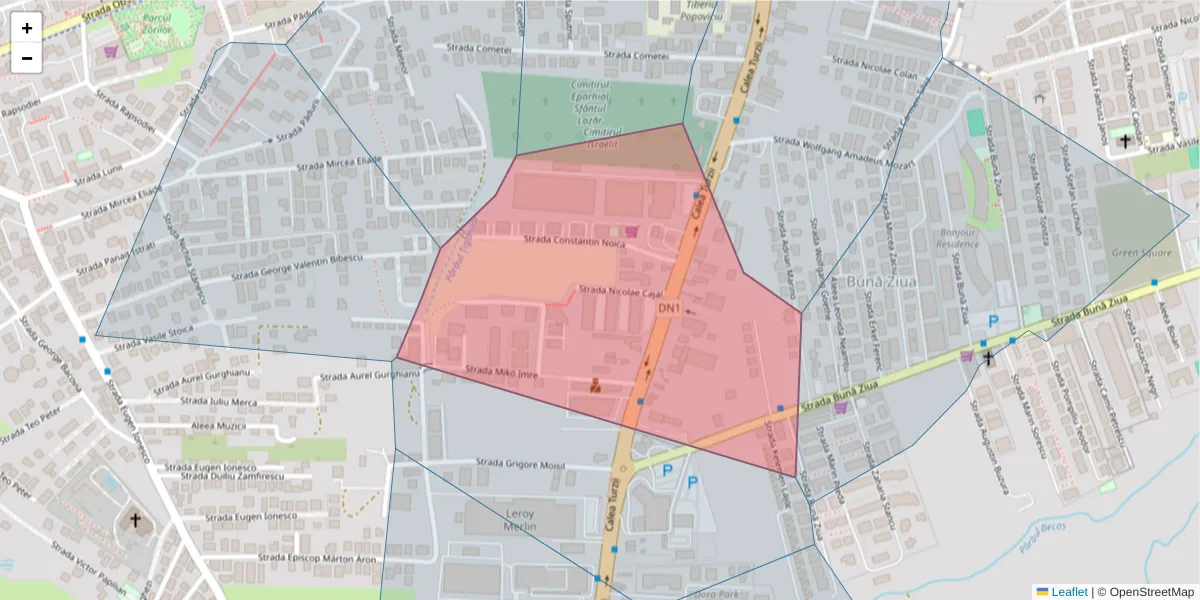 Hartă a codului poștal  și a codurilor poștale învecinate