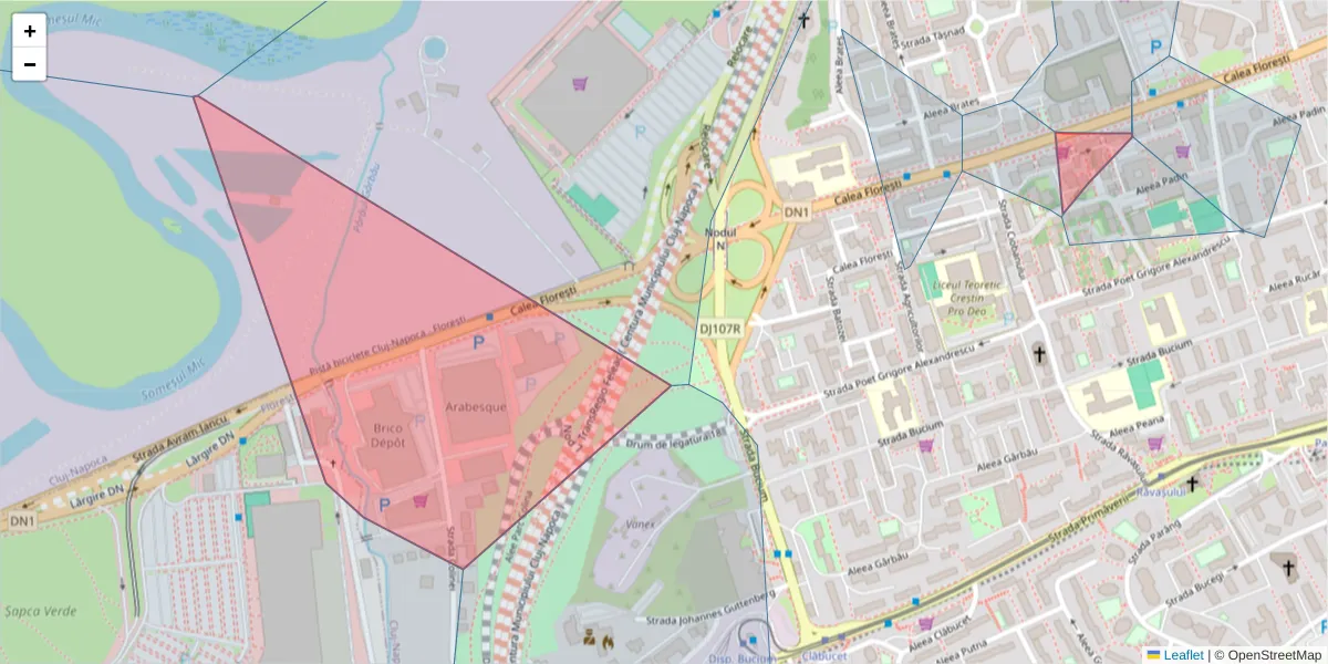 Hartă a codului poștal  și a codurilor poștale învecinate