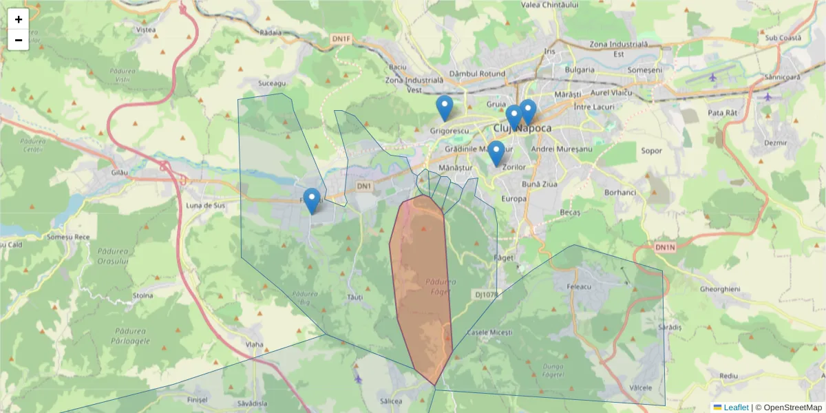 Hartă a codului poștal  și a codurilor poștale învecinate