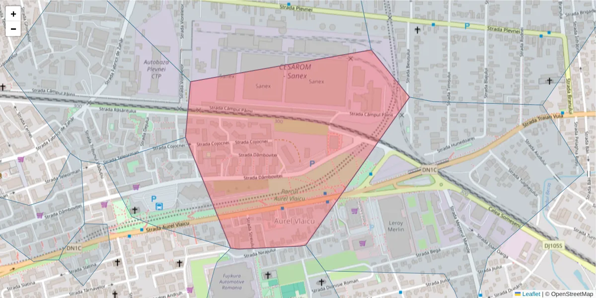 Hartă a codului poștal  și a codurilor poștale învecinate