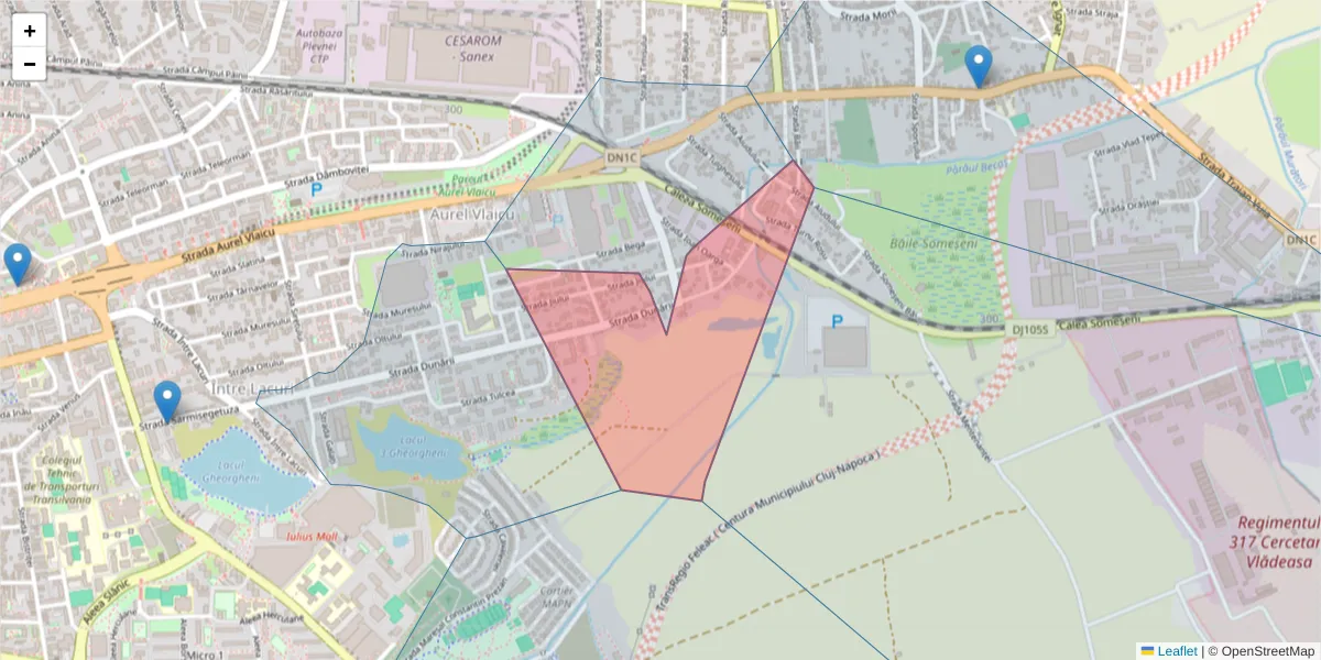 Hartă a codului poștal  și a codurilor poștale învecinate