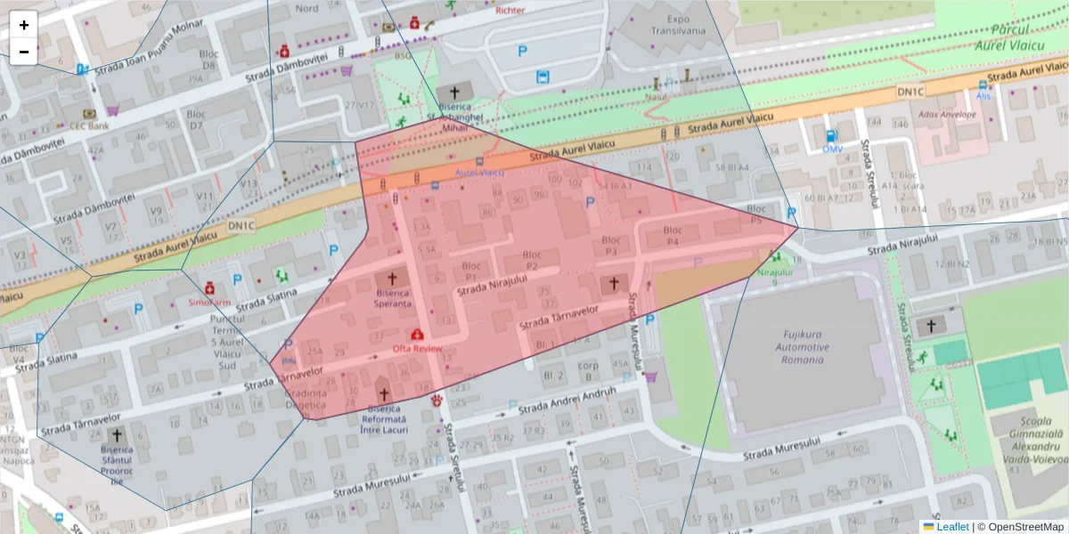 Hartă a codului poștal  și a codurilor poștale învecinate