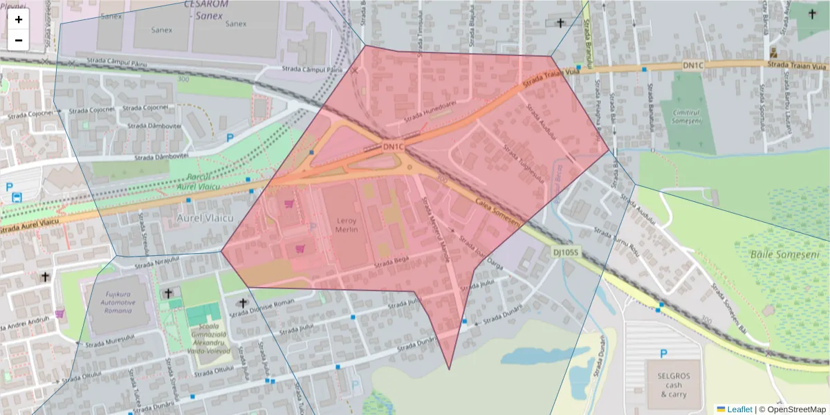 Hartă a codului poștal  și a codurilor poștale învecinate