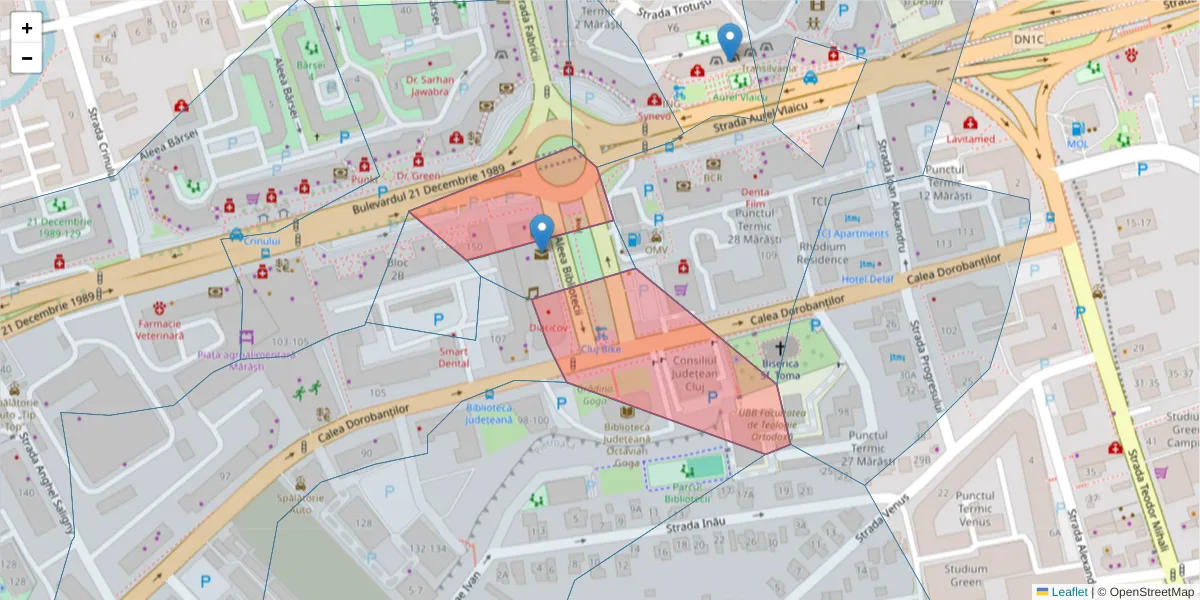 Hartă a codului poștal  și a codurilor poștale învecinate