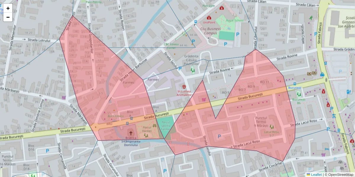 Hartă a codului poștal  și a codurilor poștale învecinate