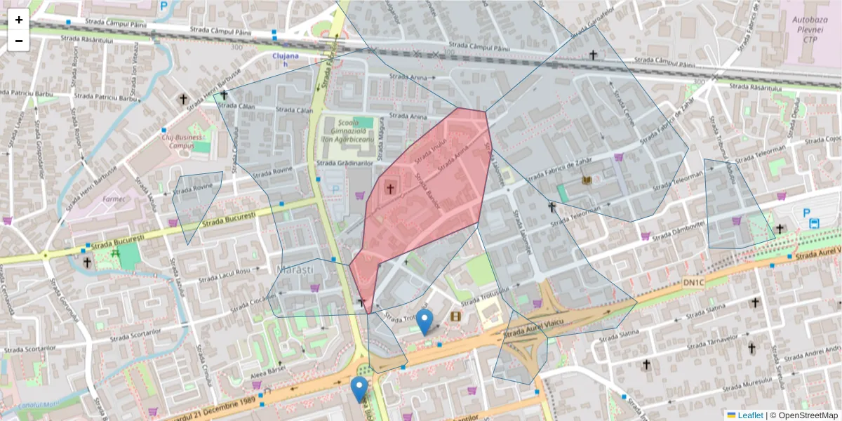 Hartă a codului poștal  și a codurilor poștale învecinate