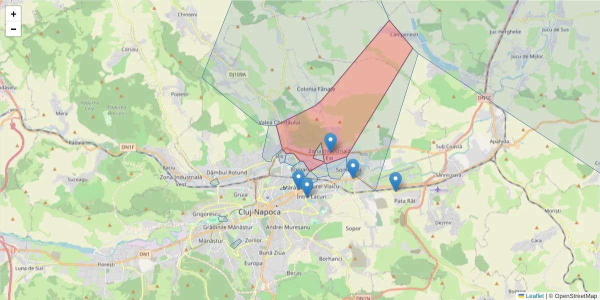 Hartă a codului poștal  și a codurilor poștale învecinate