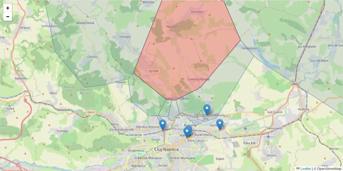 Hartă a codului poștal  și a codurilor poștale învecinate