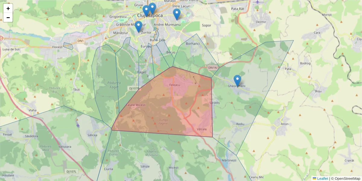 Hartă a codului poștal  și a codurilor poștale învecinate