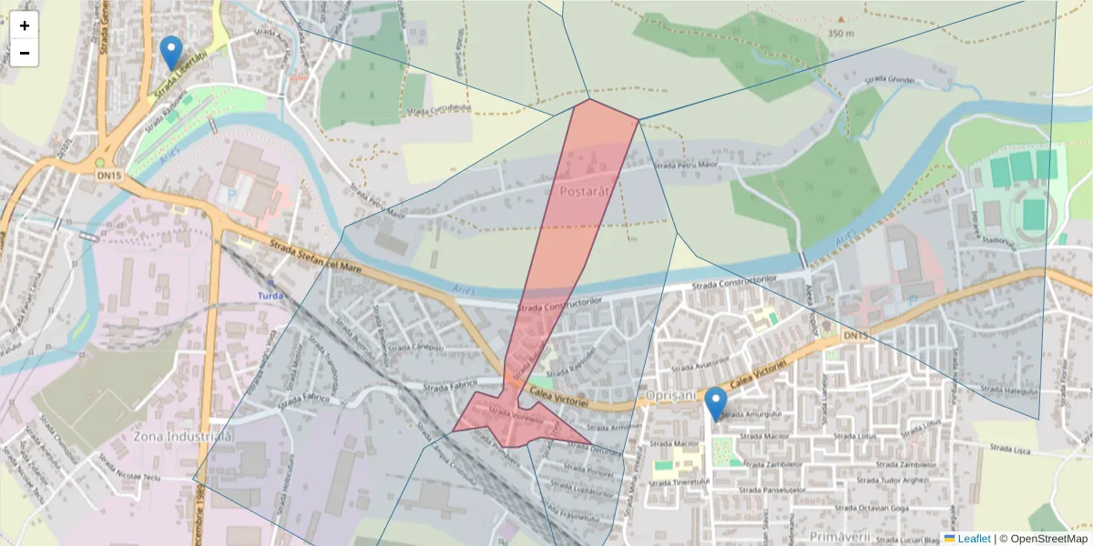 Hartă a codului poștal  și a codurilor poștale învecinate