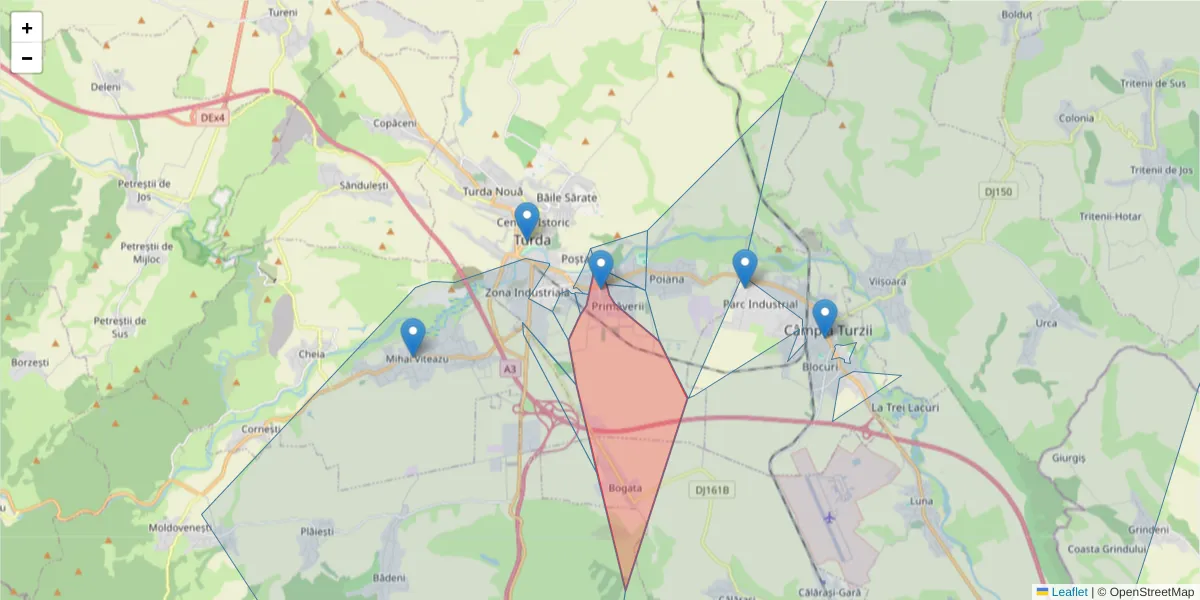 Hartă a codului poștal  și a codurilor poștale învecinate