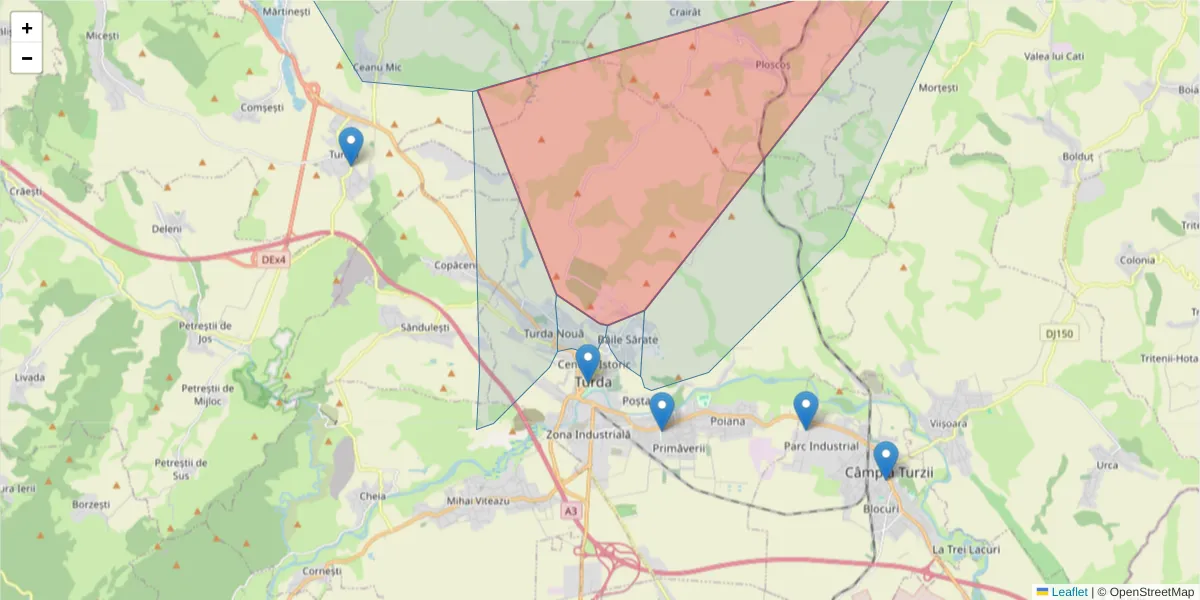 Hartă a codului poștal  și a codurilor poștale învecinate