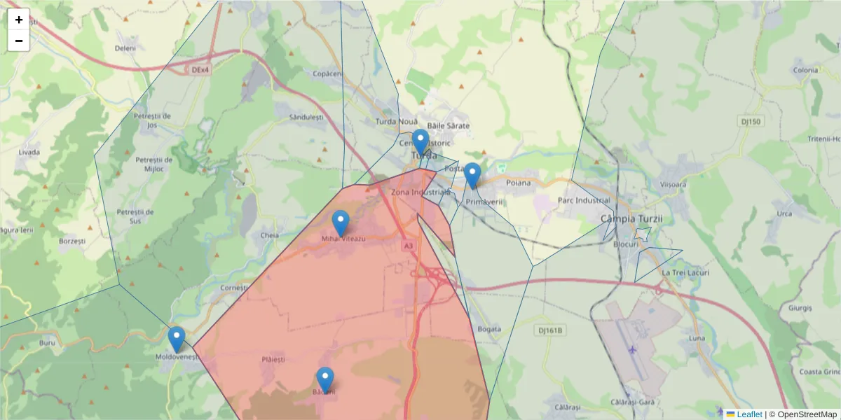 Hartă a codului poștal  și a codurilor poștale învecinate